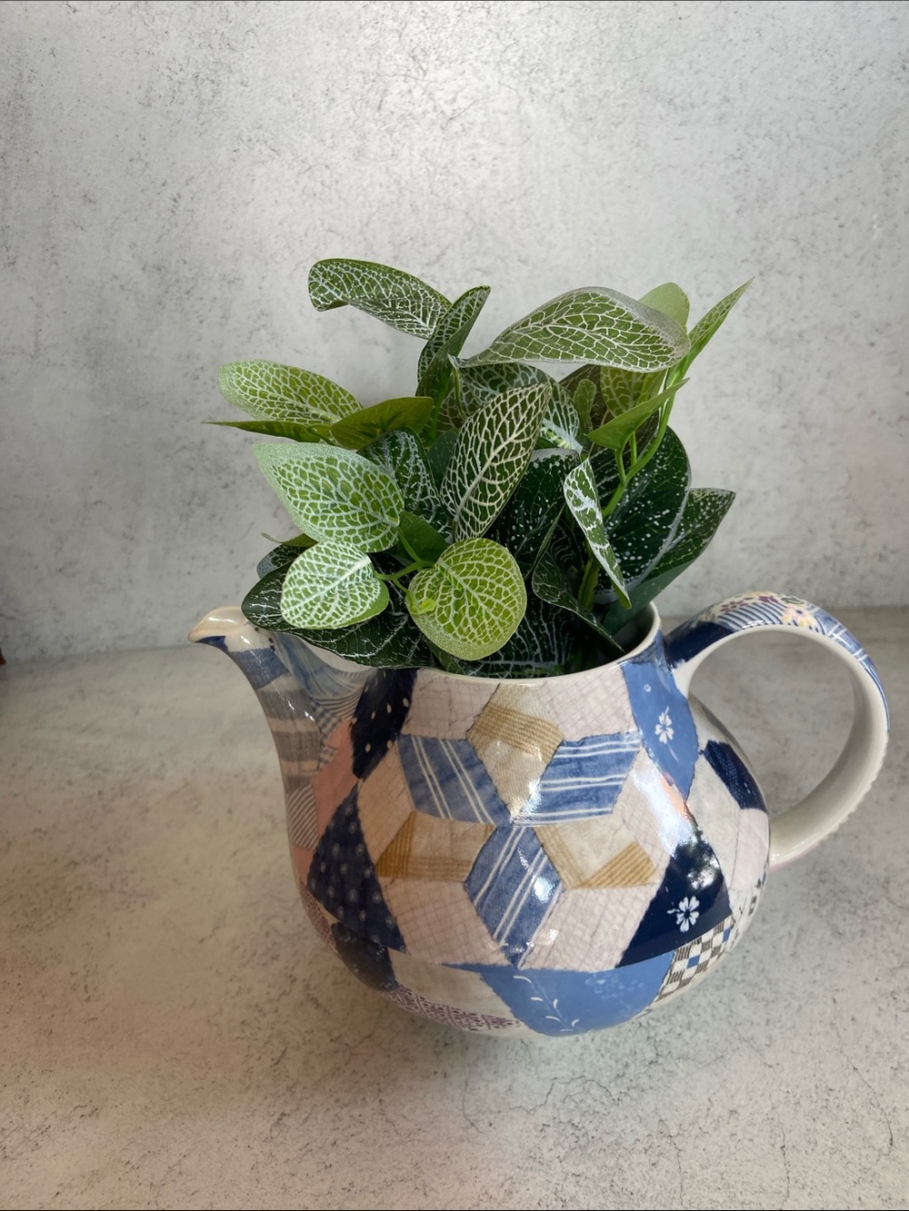 Vintage Ralph Lauren Wedgwood Patchwork Teapot 1989 England No Lid Quilt